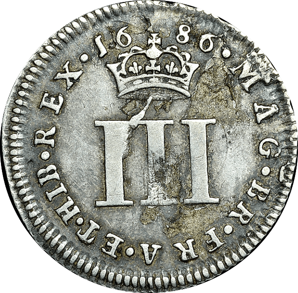 1686 MAUNDY THREEPENCE ( GF ) JAMES II