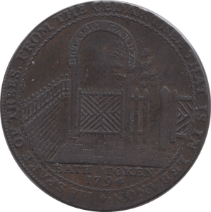 1794 HALFPENNY TOKEN SOMERSET BATH CEDAR TREE PLAIN DH26 ( VF ) ( REF 150 )