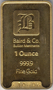Baird & Co 1oz FINE GOLD BULLION BAR 999.9 - GOLD BAR - Cambridgeshire Coins