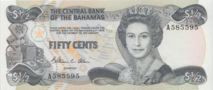 BANK OF BAHAMAS 50 CENTS BANKNOTE REF 1521 - World Banknotes - Cambridgeshire Coins