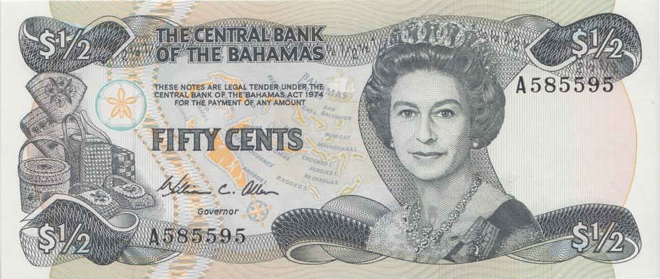 BANK OF BAHAMAS 50 CENTS BANKNOTE REF 1521 - World Banknotes - Cambridgeshire Coins