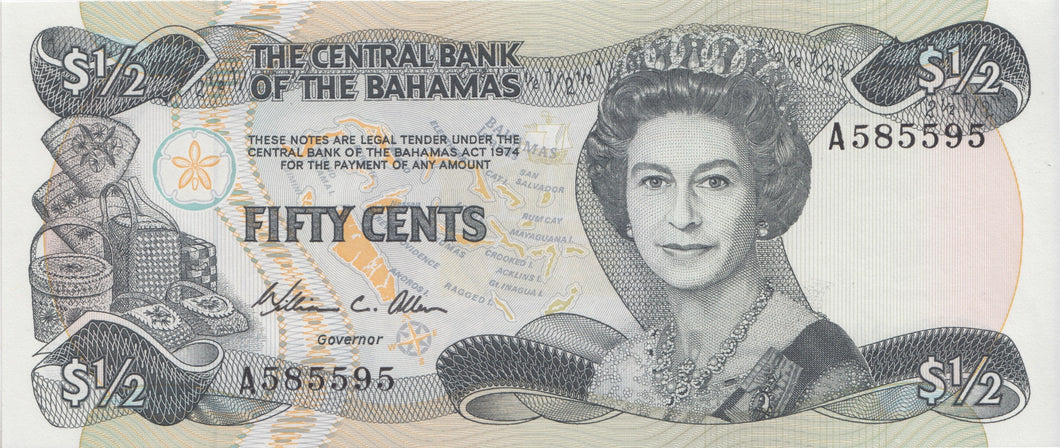BANK OF BAHAMAS 50 CENTS BANKNOTE REF 1521 - World Banknotes - Cambridgeshire Coins