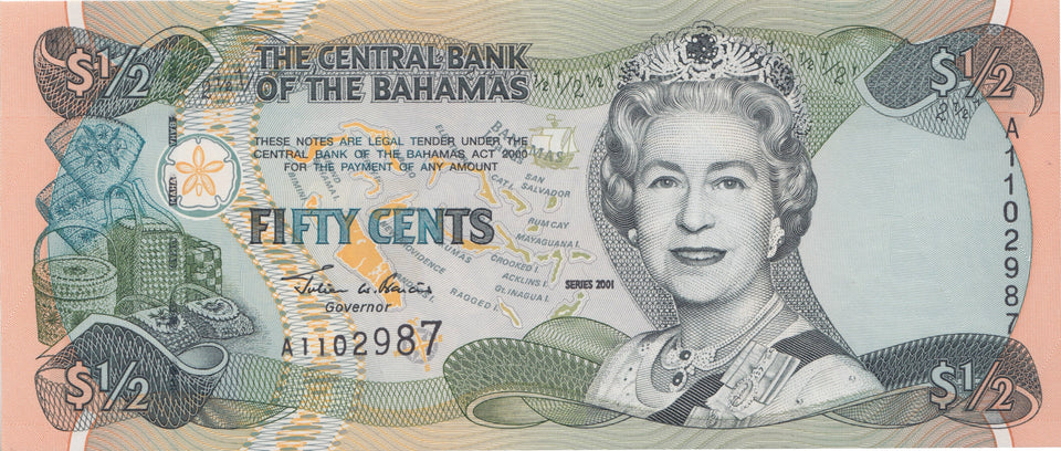 BANK OF BAHAMAS 50 CENTS BANKNOTE REF 1522 - World Banknotes - Cambridgeshire Coins