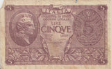 BANK OF ITALY 5 LIRE BANKNOTE REF 1567 - World Banknotes - Cambridgeshire Coins