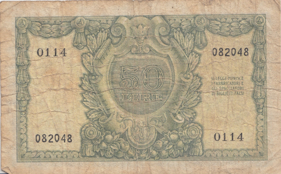 BANK OF ITALY 50 LIRE BANKNOTE REF 1568 - World Banknotes - Cambridgeshire Coins