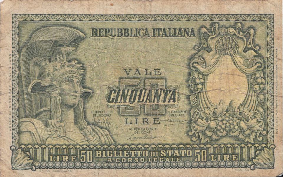 BANK OF ITALY 50 LIRE BANKNOTE REF 1568 - World Banknotes - Cambridgeshire Coins