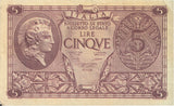 BANK OF ITALY FIVE LIRE BANKNOTE REF 1257 - World Banknotes - Cambridgeshire Coins