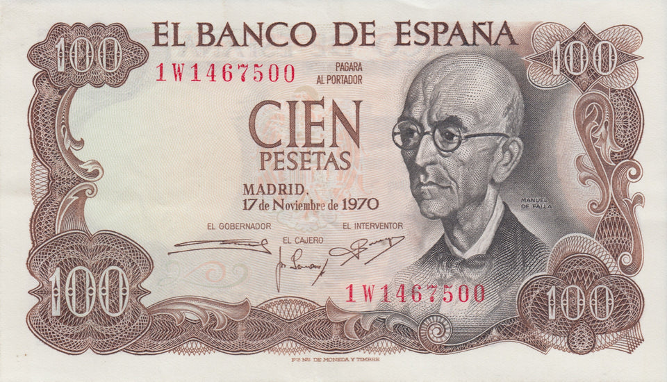 BANK OF SPAIN ONE HUNDRED PESETAS BANKNOTE REF 1255 - World Banknotes - Cambridgeshire Coins