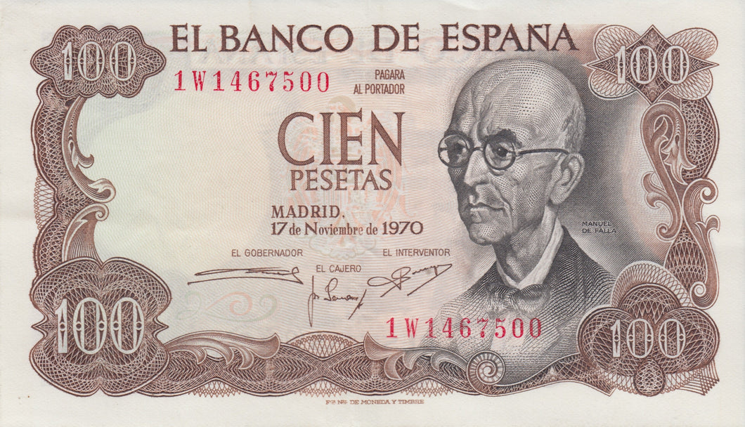 BANK OF SPAIN ONE HUNDRED PESETAS BANKNOTE REF 1255 - World Banknotes - Cambridgeshire Coins
