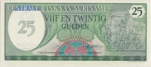 BANK OF SURINAME 25 GULDEN BANKNOTE REF 1457 - World Banknotes - Cambridgeshire Coins