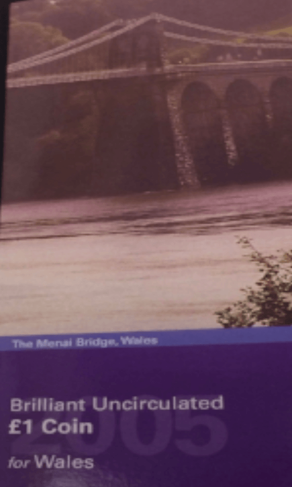 Brilliant Uncirculated £1 Coin Presentation Pack Menai Bridge Wales 2005 - £1 BU PACK - Cambridgeshire Coins