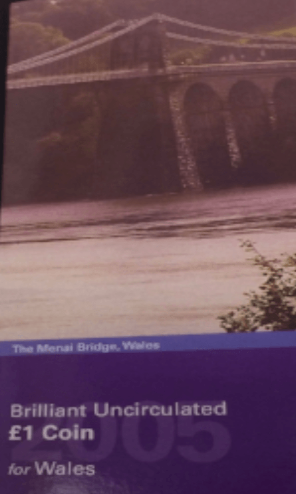 Brilliant Uncirculated £1 Coin Presentation Pack Menai Bridge Wales 2005 - £1 BU PACK - Cambridgeshire Coins