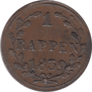 1839 LUZERN 1 RAPPEN SWITZERLAND REF H41 - WORLD COINS - Cambridgeshire Coins