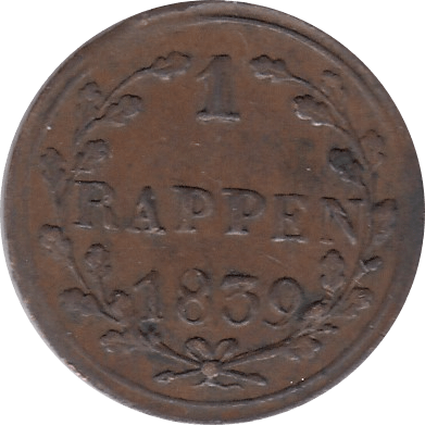 1839 LUZERN 1 RAPPEN SWITZERLAND REF H41 - WORLD COINS - Cambridgeshire Coins