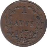 1839 LUZERN 1 RAPPEN SWITZERLAND REF H41 - WORLD COINS - Cambridgeshire Coins
