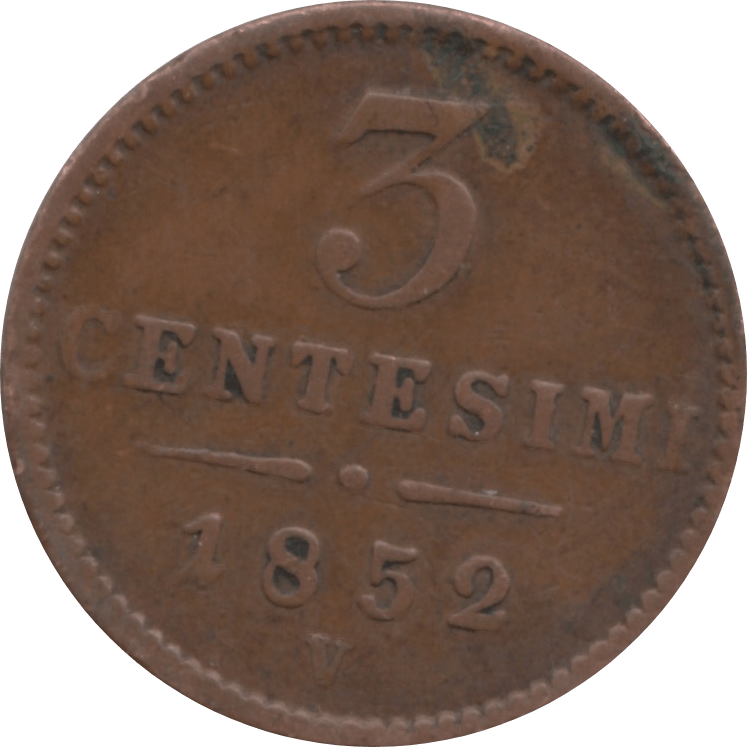 1852 ITALY 3 CENTESIMI - WORLD COINS - Cambridgeshire Coins