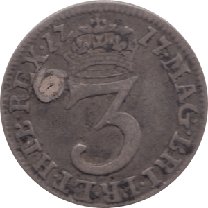 1717 MAUNDY THREEPENCE PLUGGED ( FINE )