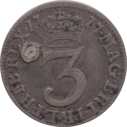 1717 MAUNDY THREEPENCE PLUGGED ( FINE )