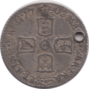 1703 SIXPENCE HOLED ( EF ) 1