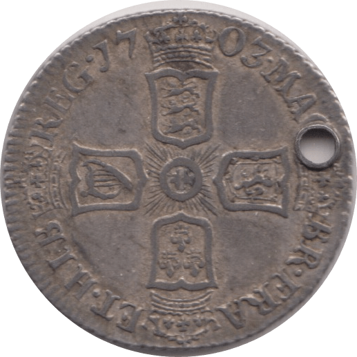 1703 SIXPENCE HOLED ( EF ) 1