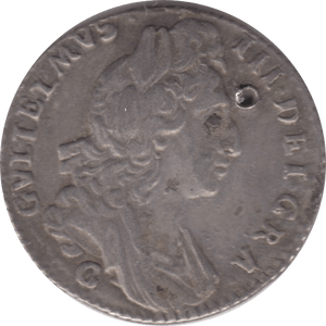 1697 SIXPENCE HOLED ( VF )