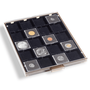 Coin Box QUADRUM 20 square compartments up to 50 mm - COIN TRAYS FOR USE WITH COIN CAPSULES - Cambridgeshire Coins