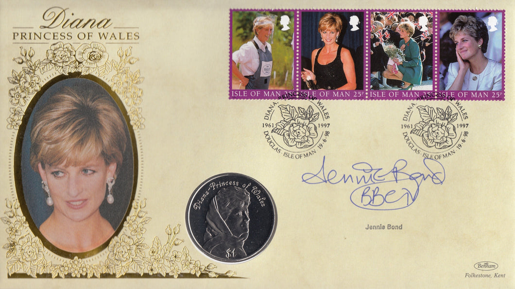 DIANA PRINCESS OF WALES $1 COIN COVER SIGNED BY JENNIE BOND CC72 - coin covers - Cambridgeshire Coins