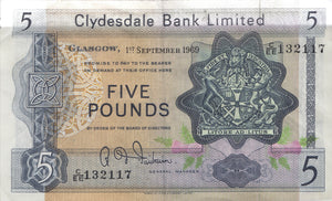 FIVE POUNDS BANK OF SCOTLAND REF SCOT-44 - SCOTTISH BANKNOTES - Cambridgeshire Coins