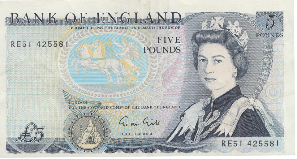 FIVE POUNDS BANKNOTE GILL REF £5-21 - £5 BANKNOTES - Cambridgeshire Coins