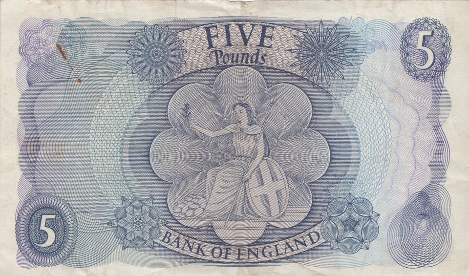 FIVE POUNDS BANKNOTE HOLLOM REF £5-17 - £5 BANKNOTES - Cambridgeshire Coins