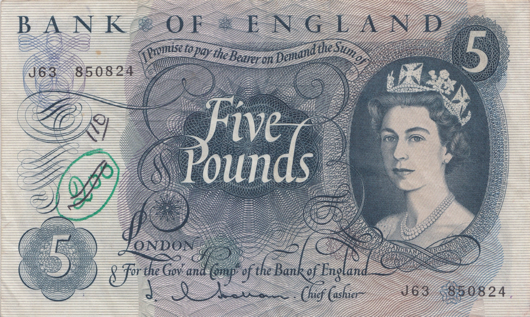 FIVE POUNDS BANKNOTE HOLLOM REF £5-59 - £5 BANKNOTES - Cambridgeshire Coins