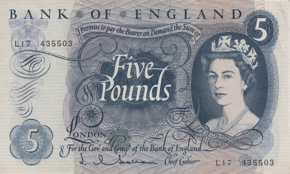 FIVE POUNDS BANKNOTE HOLLOM REF £5-60 - £5 BANKNOTES - Cambridgeshire Coins