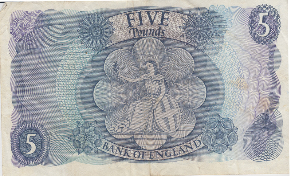 FIVE POUNDS BANKNOTE HOLLOM REF £5-7 - £5 BANKNOTES - Cambridgeshire Coins