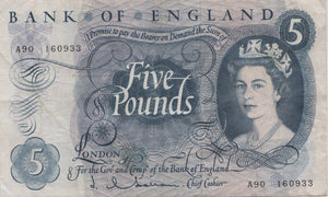FIVE POUNDS BANKNOTE HOLLOM REF £5-8 - £5 BANKNOTES - Cambridgeshire Coins
