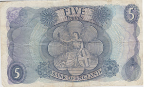 FIVE POUNDS BANKNOTE HOLLOM REF £5-9 - £5 BANKNOTES - Cambridgeshire Coins