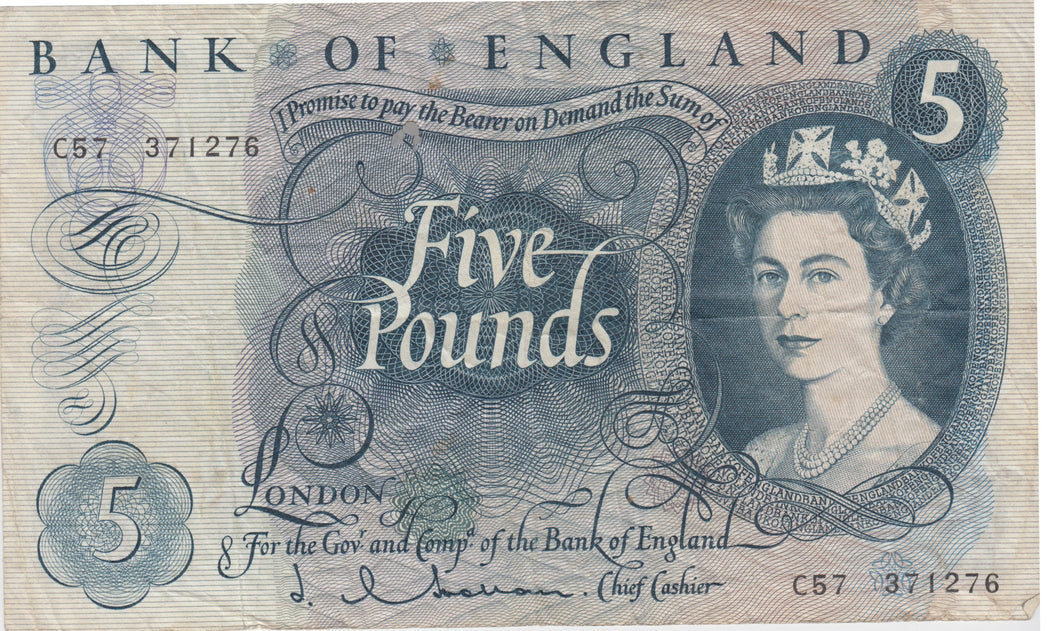 FIVE POUNDS BANKNOTE HOLLOM REF £5-9 - £5 BANKNOTES - Cambridgeshire Coins