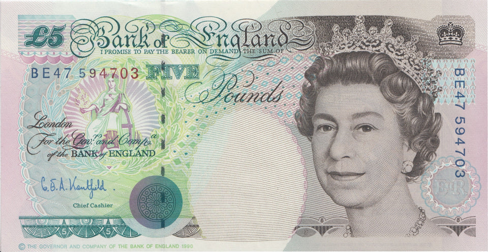 FIVE POUNDS BANKNOTE KENTFIELD REF £5-31 - £5 BANKNOTES - Cambridgeshire Coins