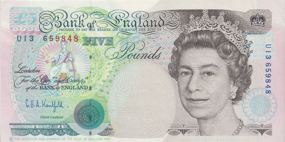 FIVE POUNDS BANKNOTE KENTFIELD REF £5-34 - £5 BANKNOTES - Cambridgeshire Coins