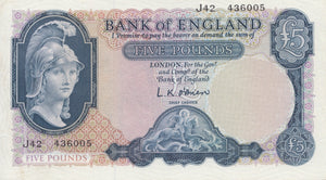 FIVE POUNDS BANKNOTE O'BRIEN REF £5-38 - £5 BANKNOTES - Cambridgeshire Coins