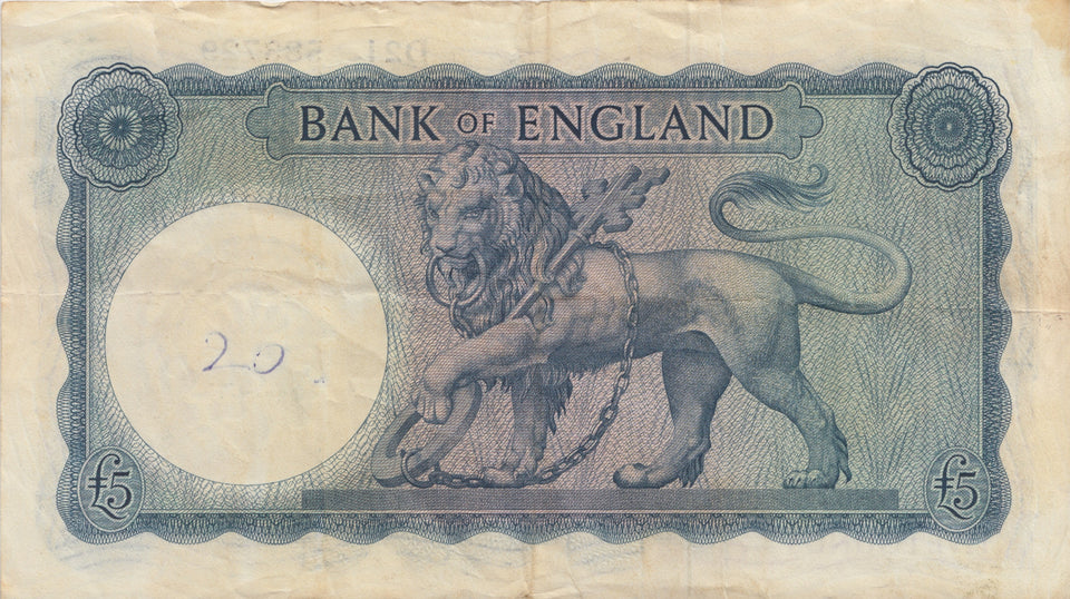 FIVE POUNDS BANKNOTE O'BRIEN REF £5-38 - £5 BANKNOTES - Cambridgeshire Coins
