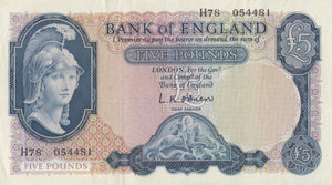 FIVE POUNDS BANKNOTE O'BRIEN REF £5-42 - £5 BANKNOTES - Cambridgeshire Coins