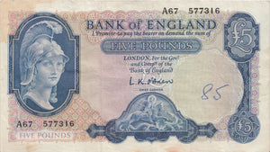 FIVE POUNDS BANKNOTE O'BRIEN REF £5-44 - £5 BANKNOTES - Cambridgeshire Coins