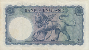 FIVE POUNDS BANKNOTE O'BRIEN REF £5-47 - £5 BANKNOTES - Cambridgeshire Coins