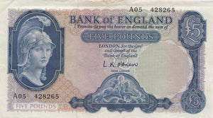 FIVE POUNDS BANKNOTE O'BRIEN REF £5-51 - £5 BANKNOTES - Cambridgeshire Coins