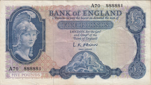 FIVE POUNDS BANKNOTE O'BRIEN REF £5-67 - £5 BANKNOTES - Cambridgeshire Coins