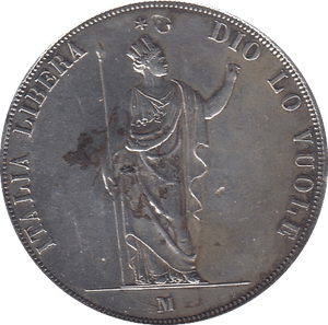 1848 SILVER 5 LIRE ITALIAN - SILVER WORLD COINS - Cambridgeshire Coins