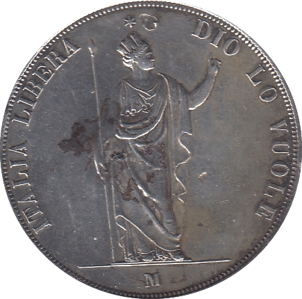 1848 SILVER 5 LIRE ITALIAN - SILVER WORLD COINS - Cambridgeshire Coins