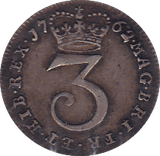 1762 MAUNDY THREEPENCE ( GVF ) B