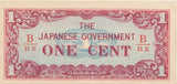 ONE CENT WWII JAPANESE OCCUPATION RED BANKNOTE MALAYA REF 838 - World Banknotes - Cambridgeshire Coins