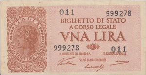 ONE LIRA BANK OF ITALY REF 1339 - World Banknotes - Cambridgeshire Coins